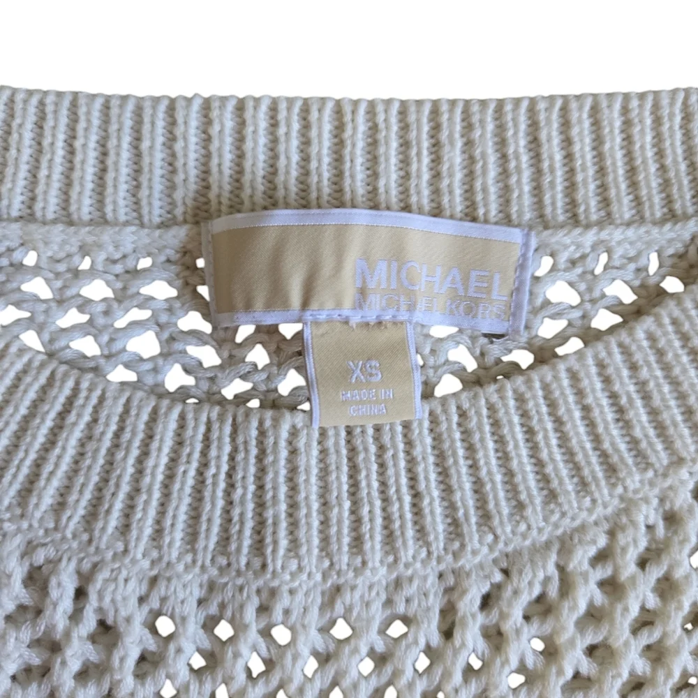 Michael Michael Kors White Open-Knit Crewneck Sweater Size XS